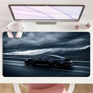 [Mouse Desk Pad] Non-Slip Mouse Pad Large Gaming Mouse Pad With Rubber Base & Stitched Edge Sleek Black Speedster Dynamic Racing Design Desk Top Protector Mat For Home Office Or Holiday Gifts