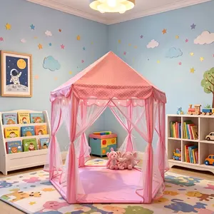 【FathersDayGift】Princess Castle Tent for Girls, Hexagonal Playhouse with Fairy Star lights, Fortress Tent for Boys, suitable for indoor and outdoor play, is the perfect Christmas Gift for Children or Toddlers