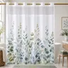 Hookless Shower Curtain with Snap-in Liner, Double Layer Floral Botanical Shower Curtain Set, Sheer Top Window, Waterproof & Washable Bathroom Curtain, 72 x 75 Inch