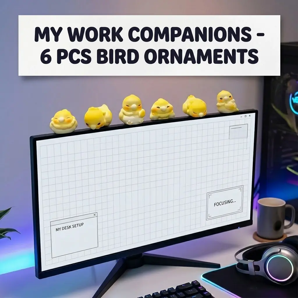 6-Piece PVC Cute Chubby Collectibles Figurines & Miniatures Set - Bite-Size Stress Relief Bird Monitor Topper Ornaments, Universal Screen Fit, Office Coworker Gifts, Desktop Decor, Full Set
