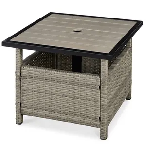 Best Choice Products Wicker Rattan Patio Side Table Outdoor Furniture for Garden, Pool, Deck w/ Umbrella Hole