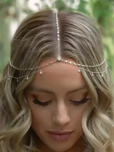 Bohemian Style Head Chain Tiaras for Women, Elegant Rhinestone Pendant Bridal Wedding Accessory, Perfect for Daily Wear, Festivals, Parties