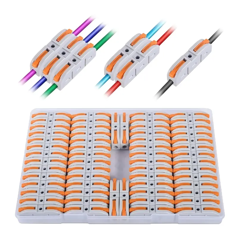 Quick Snap-On Wire Connection Component Kit Including Wire Stripper, 50 to 100 Lever-Type Wire Connectors, Durable Reliable 28-12AWG Safe Splice Heat Shrink Electrical Connectors, Suitable for Household, Office & Industrial Factory Use