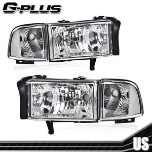 Fit For 94-02 Ram 1500 2500 3500 Chrome Housing Clear Corner Headlights Lamps G-PLUS Fit For 94-02 Ram 1500 2500 3500 Chrome Housing Clear Corner Headlights Lamps G-PLUS