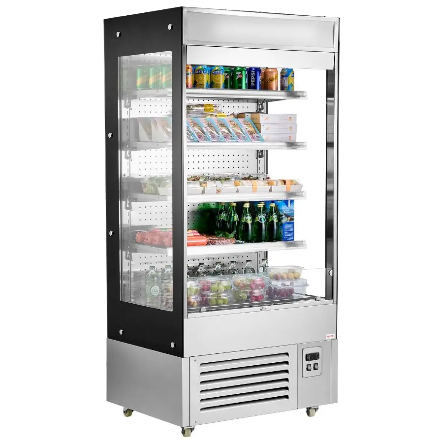 【DealsForYouDays】VEVOR Open Air Merchandiser, 4-Tier Shelving Commercial Refrigerator, Grab and Go Display Cooler Refrigerator with Air Curtain, LED Advertising Light, Fits for Restaurants, Stores, Office, 18.4cu. ft.