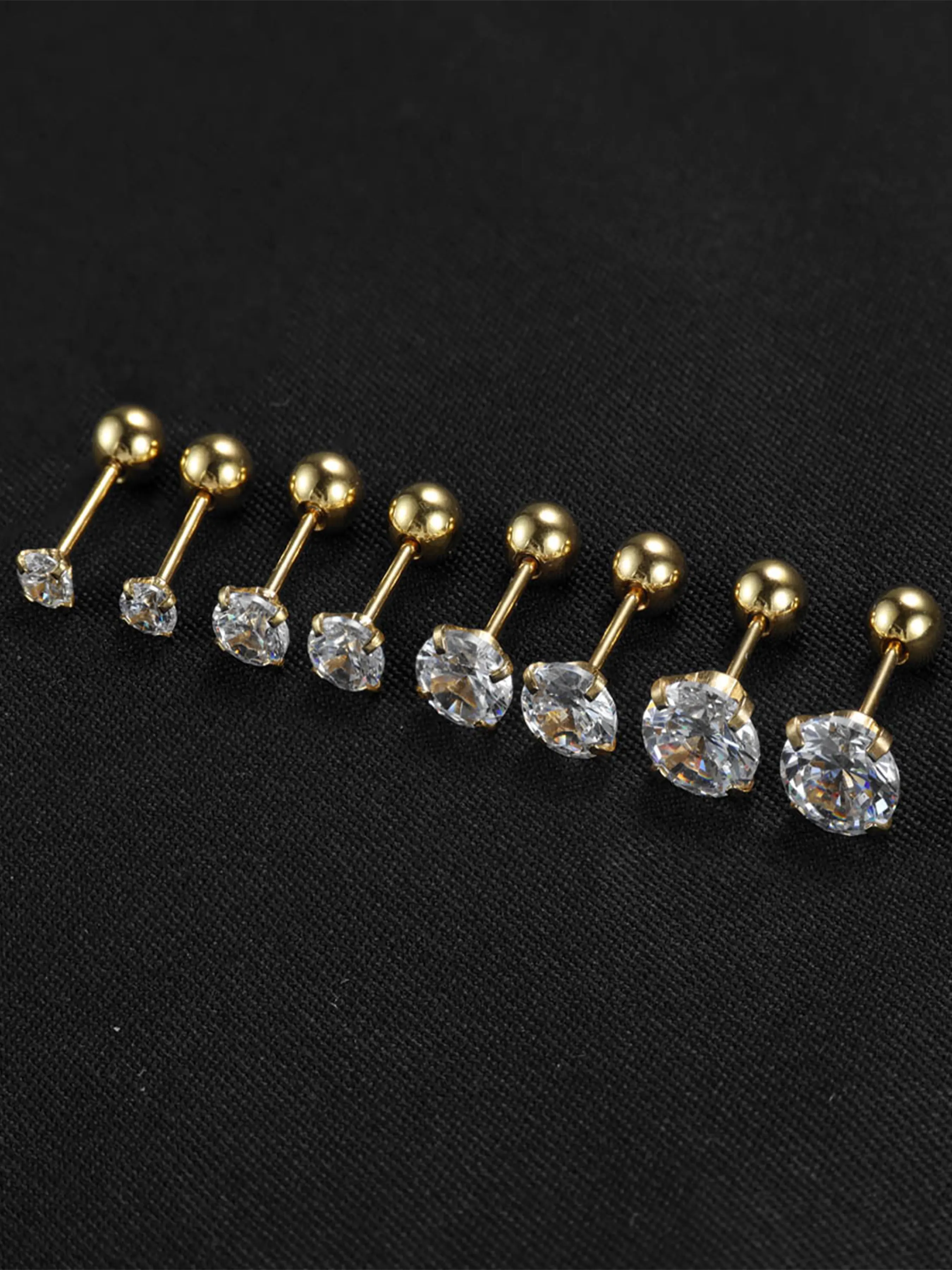 Hypoallergenic earring stacking set, suitable for women and men, silver 20G 18K gold-plated surgical steel sleep earrings, suitable for sensitive ears, Shine cubic zirconia 3-6 mm, used for multiple punctures the perfect gift, High Quality Earrings