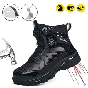 MellowMiles Men's Safety Work Shoes with Innovative Dual Button Lacing System - Anti-Smash, Puncture-Proof & Non-Slip Steel Toe Boots for Warehouse, Construction, Dock & High-Mobility Jobs