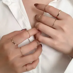 RING4U - 10Pcs/Set Fashion Punk Minimalist Midi Round Twist Ring Set for Women Bohemia Vintage Metal Knuckle Finger Rings Jewelry