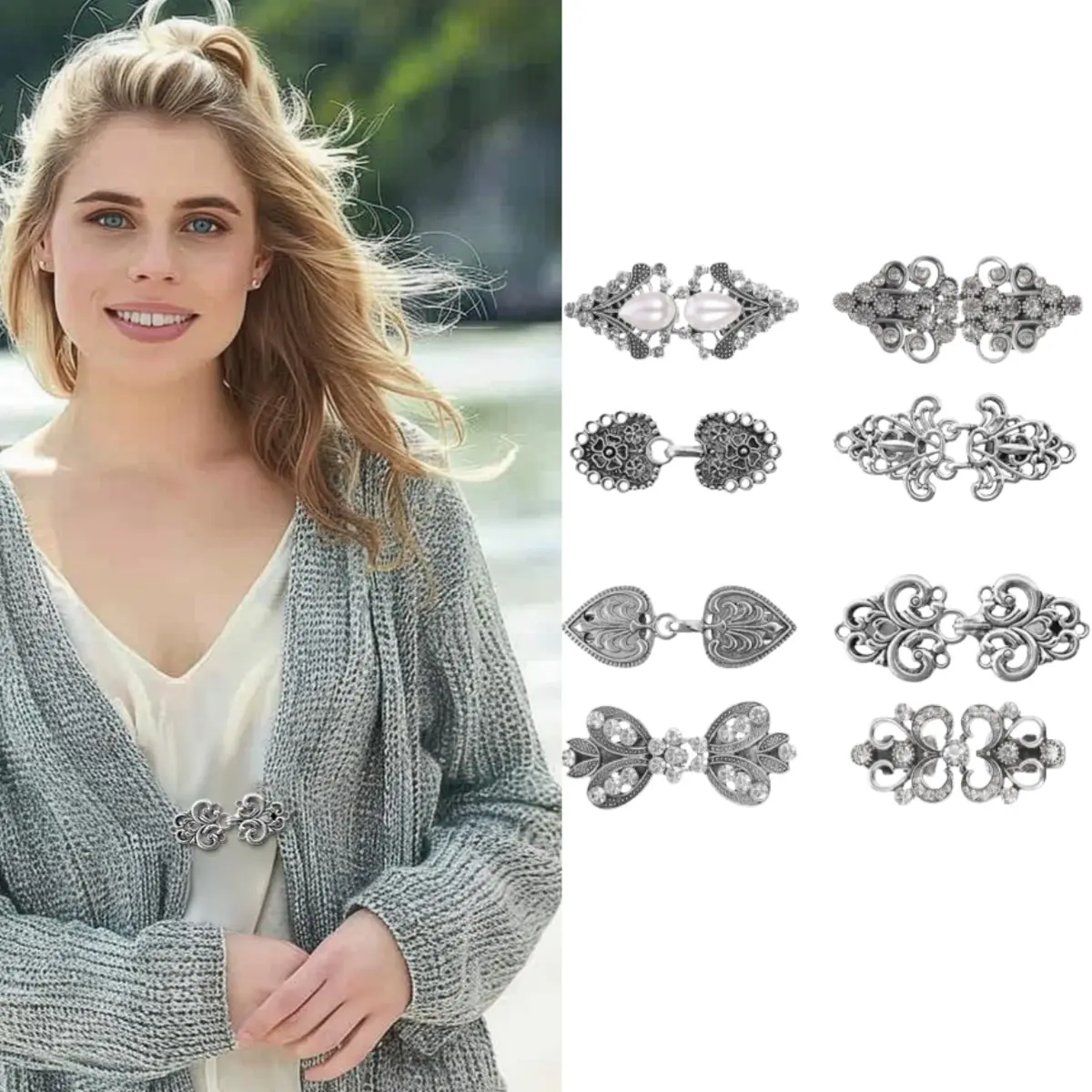 8 Packs Vintage Shirt Clip - Dress Cinch, Retro Cardigan Shawl Collar Clasp Dress Shirt Button Clip for Girl Women