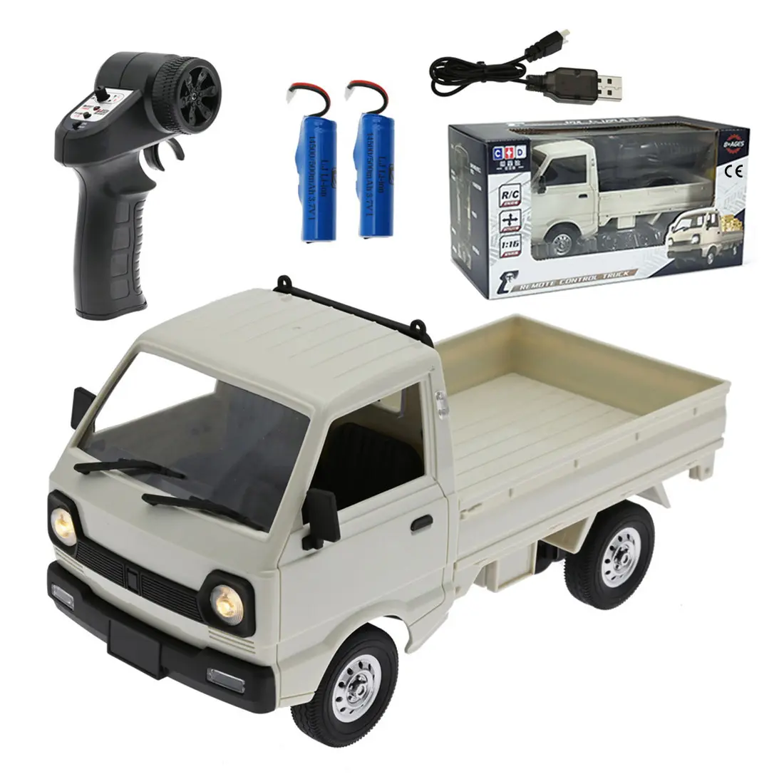 WPL D12mini Compact 1/16 2.4Ghz Remote Control Truck, DIY Mini RC Van with Double Battery - White