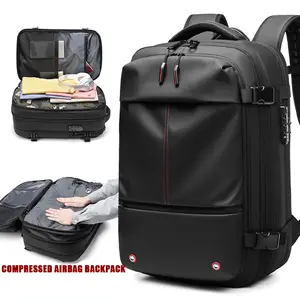 Travel vacuum backpack, men's business outdoor multi-functional storage backpack, large capacity laptop bag, vacuum compression airbag bag, with anti-theft password lock