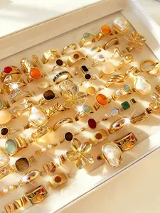 Women's Metal Ring Set, Fashionable Bohemian Style, Boho Style Rings, Perfect Gift for Women, Ideal for Daily Wear and Special Occasions, Rhinestone Ring Set