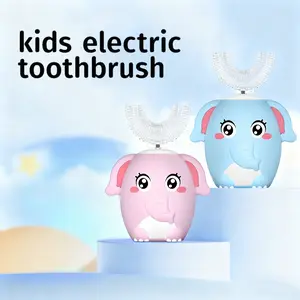 Children's Electric Toothbrush U-Shaped Auto Brush Kids Rechargeable Sonic Toothbrush Toddler Baby Toothbrush Set Travel Toothbrush Kids Gift Oral Care Tools Dental Cleaner Blue Elephant (Ages 2-6)