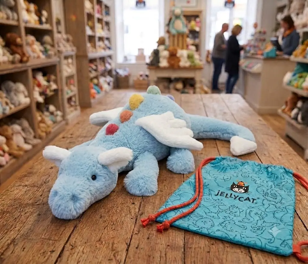 Jellycat Laying Dragon Plush Toys Full Collection - Dexter, Sky, Rose, Sage & Snow Soft Stuffed Animals Cutest Gift