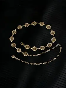 Vintage Sunflower Metal Belt Chain, Versatile Dress Accessory, Hot Girl Style, Trendy Belt, Waist Cinch Slimming Chain Belt, 1pc