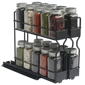 2-Tier Pull Out Spice Rack Organizer with 2 Drawers & Labels, Heavy Duty Slide Out Seasoning Organizer