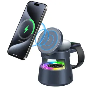 5-In-1 Magnetic Wireless Charger Speaker, Touch Control, Adjustable Brightness Desk Lamp, 15w Fast Charging, Compatible with iPhone 16-12, Fast Charging Solution