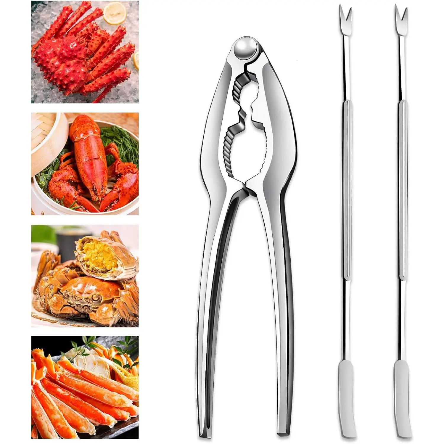 3 count Lobster Crackers and Picks Set, Stainless Steel Crab  Tools, including 1 Lobster Cracker and 2 Forks, Heavy Duty Shellfish Nut Cracker Set, Seafood Tools for  Crab  Shellfish Claw