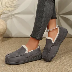 Women's Loafers Suede Warm Lined Indoor & Outdoor Slip On Loafers Minimalist Shoes
