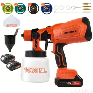 Cordless Paint Sprayer With 2 Rechargeable Batteries, HVLP Spray Paint Gun With 4 Copper Nozzles & 3 Spray Patterns, Electric Paint Sprayer Gun For House, Walls, Yard Fences, Wooden Furniture Painting
