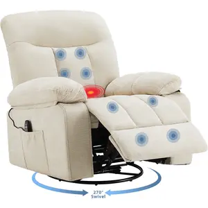 Rocker Recliner Chair, Swivel Recliner with Vibration Massage & Lumbar Heating, 270° Rotating Chenille Fabric Recliner with footrest for Living Room & Bedroom