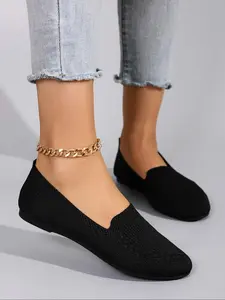 Women's Fashionable Plain Color Shoes, Casual Comfortable Breathable Lightweight Shoes, Slip on Flats, All-match Commuter Shoes for Work & Daily Wear, Girl