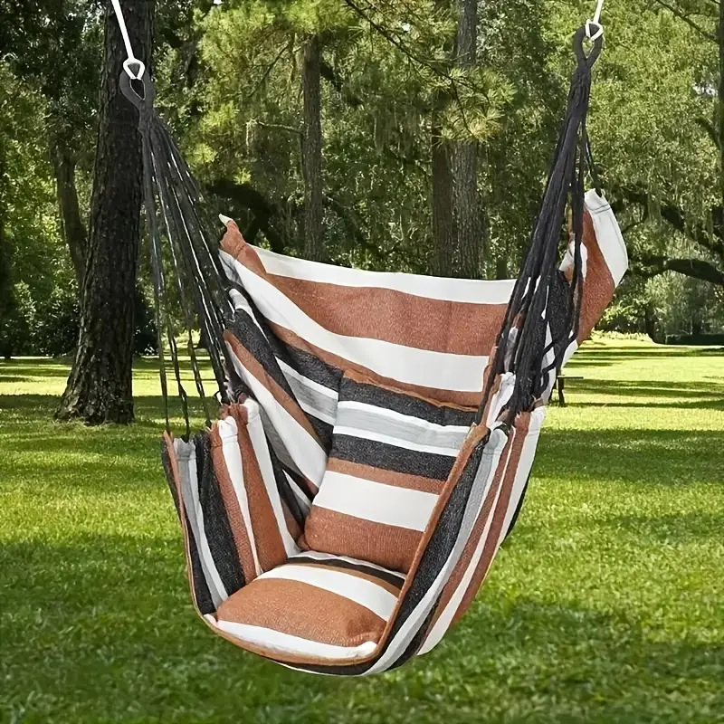 Striped Fabric Hammock Chair - Hanging Suspension Swing with 2 Hammock Ropes, Storage Bag, Handwashable Woven Design for Outdoor Leisure, Hammock Rope Hammocks