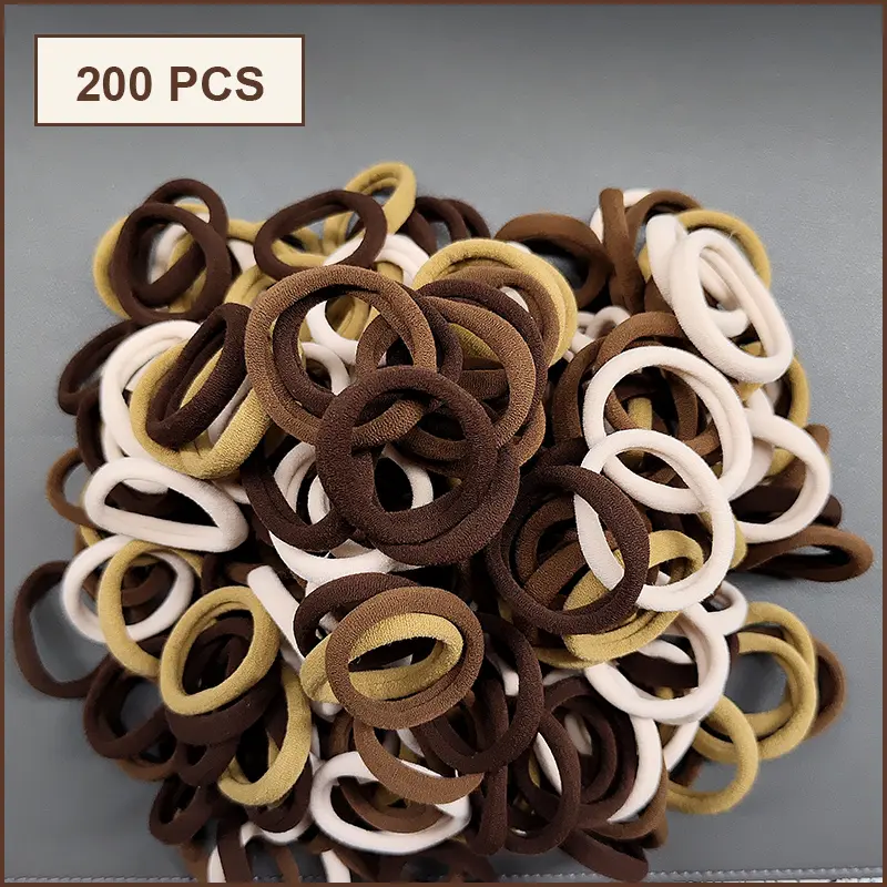 Women's Elastic Hair Ties, 100 or 200 PCS Bulk Seamless No-Damage Ponytail Holders, Stretchy Neutral Brown Mix for Thick & Curly Hair