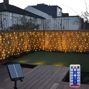LED Solar Curtain Lights, 8 Lighting Modes Fairy Lamp, Remote Control Waterproof Outdoor Garden Lawn Holiday Party Decoration Light, Diy Outdoor Light