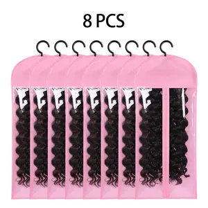 High-Quality Hair Extensions & Wig Storage Bags with Hangers (4/8/12PCS) - Dustproof Zippered Organizer, Dust Proof Cover