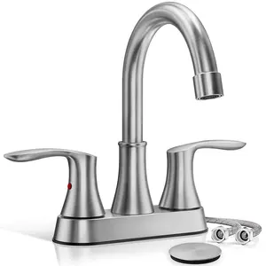 Brushed Nickel Bathroom Sink Faucet 3 Holes 4 inch Centerset Bathroom Vanity Faucet with Pop-up Drain and Supply Lines, 2 Handle Lavatory Washbasin Mixer Taps
