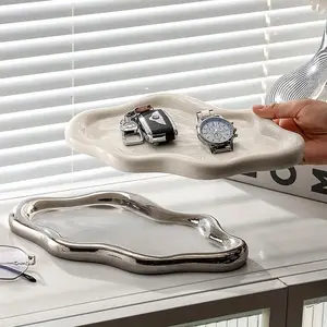 🌪️ Silver Chrome Jewelry Tray Aesthetic, Irregular Wavy Trinket Dish for Rings, Y2K Liquid Metal Room Decor