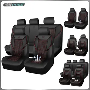 CAR PASS PU Leather Foam Mesh Waterproof Car Seat Covers for 2/5 Seats, Universal Car Seat Protectors, Suitable for Most Auto Truck Van SUV, Airbag Compatible, Protects Against Spills & Scratches, Car Accessories, Black&Red Front & Rear Covers