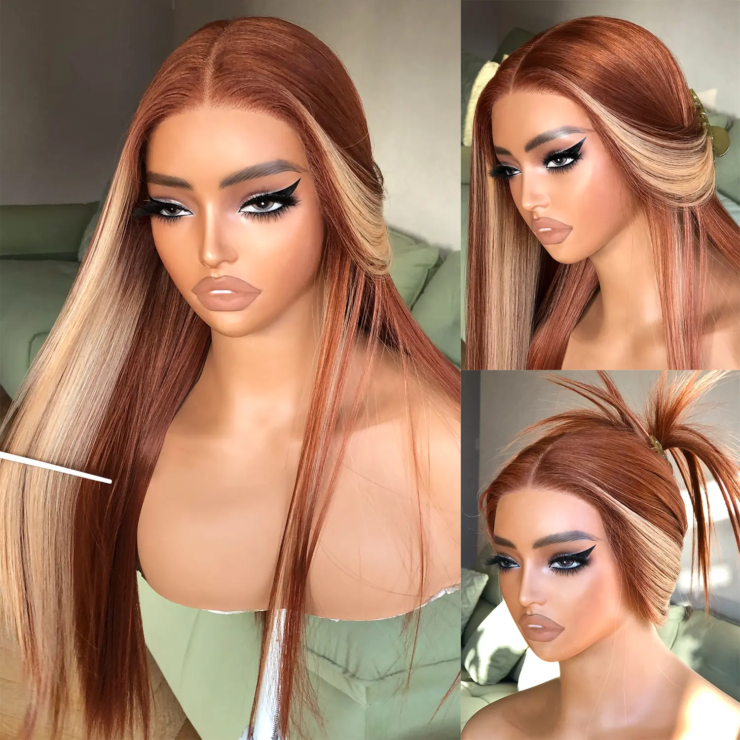 BrownBomb Wear and Go Glueless Lace Front Straight Wig 26 Inch Pre Plucked with Baby Hair Synthetic 13×5×1 Lace Perfect Middle Part Hair With Bangs Vivid Self Growing Clean Hairline 3 Second Wear for Halloween and Cosplay summerwins