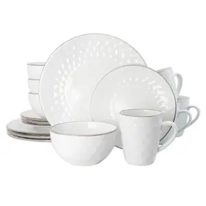 Elama EL-MEDICIPEARL Luxurious Medici Pearl Dinnerware Set in Slate & Stone Pearl with Setting for 4 - 16 Piece