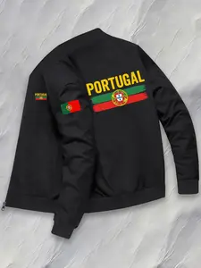 Men's Portugal Flag Jacket, Full Zip Closure, &, Lightweight Washable Polyester, Slim Fit for Casual & Formal Occasions