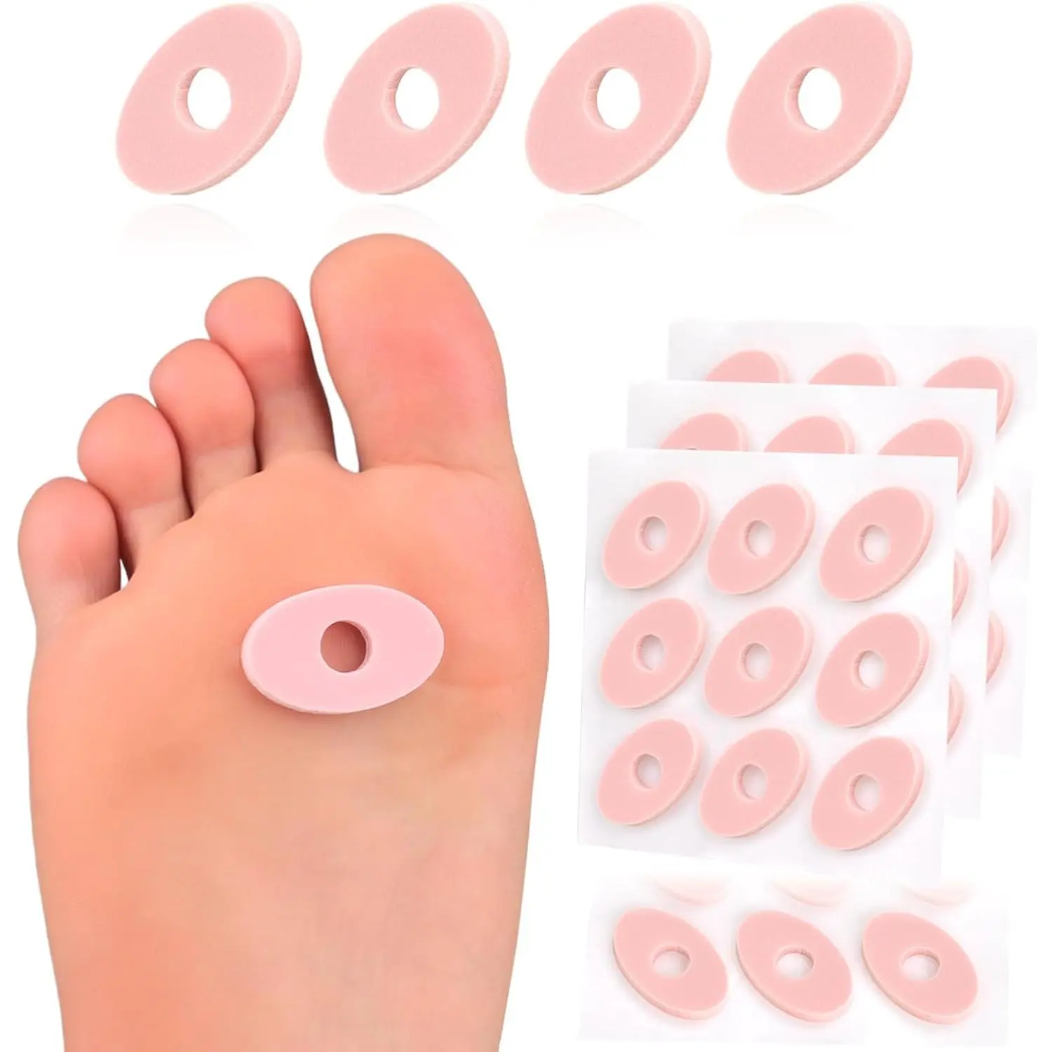 Oval Corn Pads Foam Self-Stick Callus Cushions Protect Toes Foot Heel from Rubbing Friction Pain Relief from Calluses Corns Blisters 90 Count