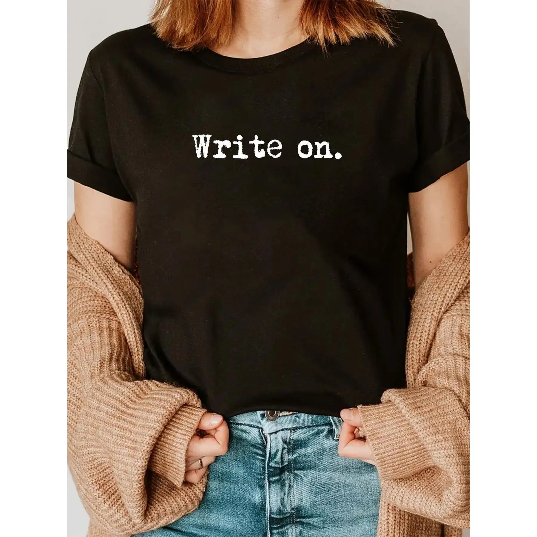 Fashion Tshirt Write on. Funny Novelty Writing Gift for Writers T-Shirt Top Womenswear Streetwear Summer Casual Crewneck Shortsleeve shirts women vintage graphic tees