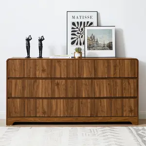 Giratree Modern Fluted 9-Drawer Dresser, 63" Wide Wood Storage Chest with Curved Design, Large Bedroom & Living Room TV Stand