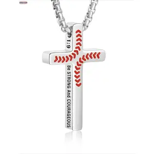 Sturdy Cross Pendant Stainless Steel Baseball Cross Necklace - Adjustable Chain Link, Collarbone Fit, Unisex Christian Sports Jewelry, Bible Verse Accessory, Gift for Baseball Players, Daily Wear