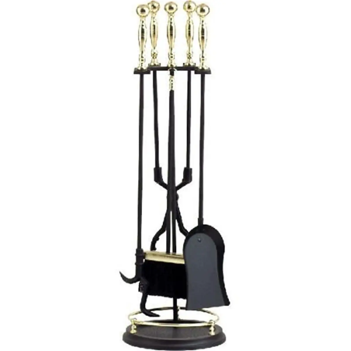 212 MAIN Dagan Steel Fireplace Tool Set, Polished Brass & Black Traditional Look, 5-Piece Set for Cleaning Fireplaces, Requires Assembly