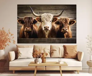Highland Cows Painting Print, Modern Farmhouse Wall Art, Farm Wall Decor, Framed and Ready to Hang