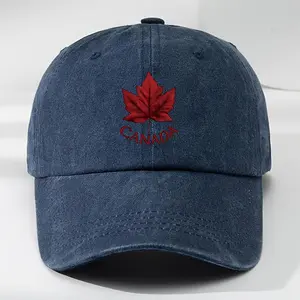 Unisex Acrylic Canada Leaf Print Baseball Cap - Adjustable, Washed Retro, Sweat-Absorbing Duckbill Hat for Outdoor Activities