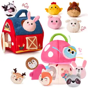 hahaland Surprise Barn with Stuffed Farm Animals：Rattle, Crinkle Paper, Mirror - Montessori Developmental Toys for Newborn Babies, Sensory Toy for Birthday Christmas Valentine's Day Gifts Nursery Infant Easter Gifts Stuffer