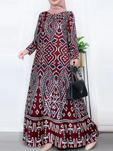 Women's Ethnic Pattern Pocket Arabian Dress, Dress for Party Club Wear, Thobe, Muslim Dress, Women's Islamic Clothing for Fall & Winter, Classy Modest Style Dress, Modestfashion, Modestdresses
