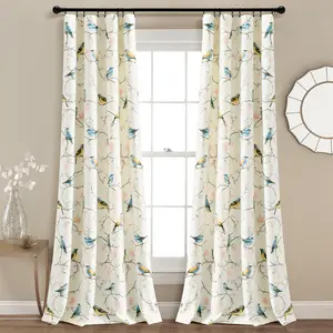 Lush Decor Botanical Bird And Flower Light Filtering Window Curtain Panels Pair 52"W x 84"L Multi - Bird Curtains For Bedroom - Living Room Curtains