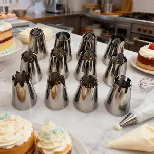 12-Piece Large Stainless Steel Piping Tips, DIY Cream Frosting Nozzles, Cake Decorating Tools, Perfect for Baking Enthusiasts, Multiple Nozzles, Nozzle Set