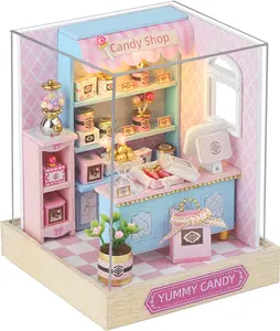 DIY Dollhouse Miniature Kit, Wooden Doll House with Furniture, Dust Cover, LED Lights & Accessories, Mini House Craft Kit for Teens & Adults, 3 Styles Available, Creative Gif