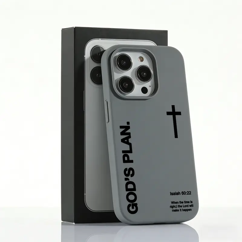 1PC "God's Plan" Isaiah 60:22 Bible Verse Cross Phone Case, Large Hole Liquid Silicone Skin-friendly Protective Cover for iPhone 17 Pro Max 16 15 14 13 12 11 Plus Air Pro, Perfect Christian Gift & Daily Use