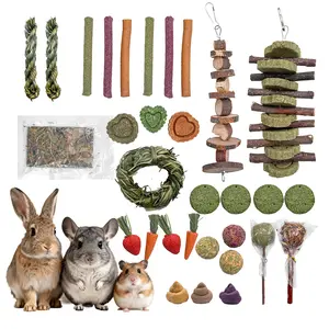 Rabbit Chew Toys, Treats for Guinea Pigs & Hamsters - Natural Chew Sticks & Balls Set for Small Animals, Dental Care Treats for Chinchillas, Bunny - 20+ Toys for Teeth Health